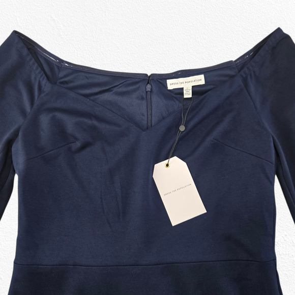 Dress the Population Navy Esperanza Sweetheart Balloon Sleeve Mini Dress Size Lg - Picture 3 of 13